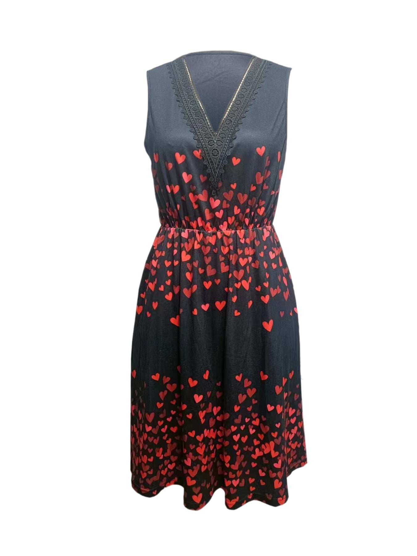 Ladies' V-neck Heart-shaped Printed Casual Off Shoulder Dress