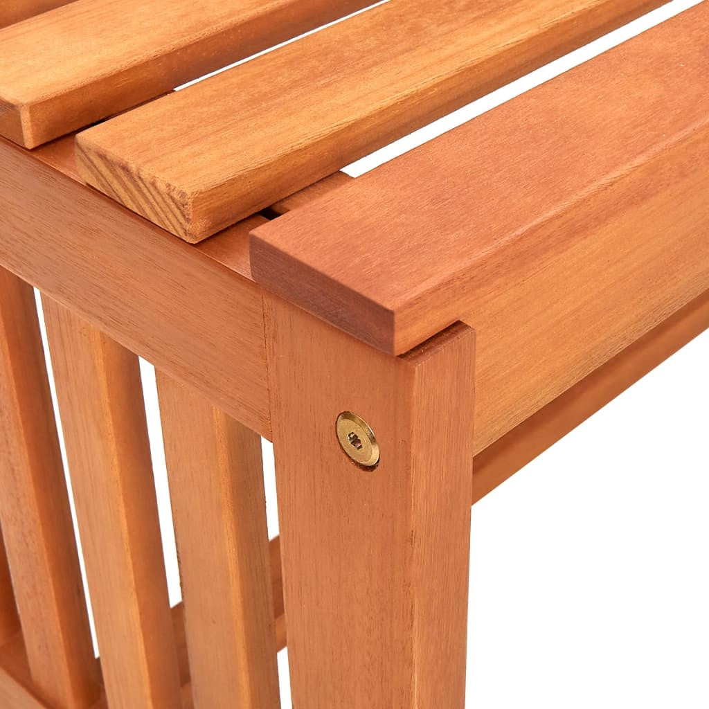 Detailed view of the vidaXL Garden Bench 130 cm in solid eucalyptus wood, highlighting its durable slatted seat and robust frame for garden seating.