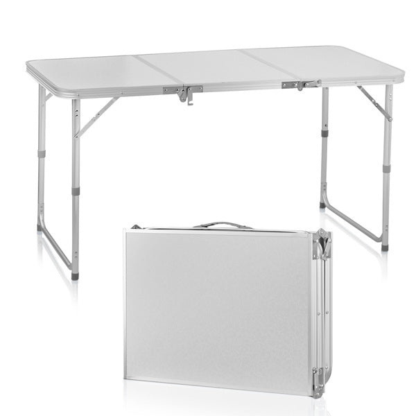 4ft Silver Outdoor Folding Table, Aluminum Alloy Rectangular 30kg, Three Fold Tabletop