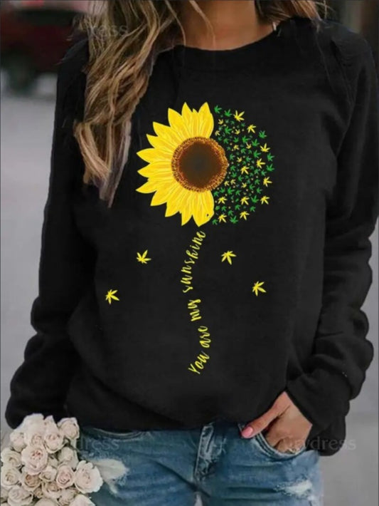 Women's Print Long-sleeved Hoodless Sweatshirt