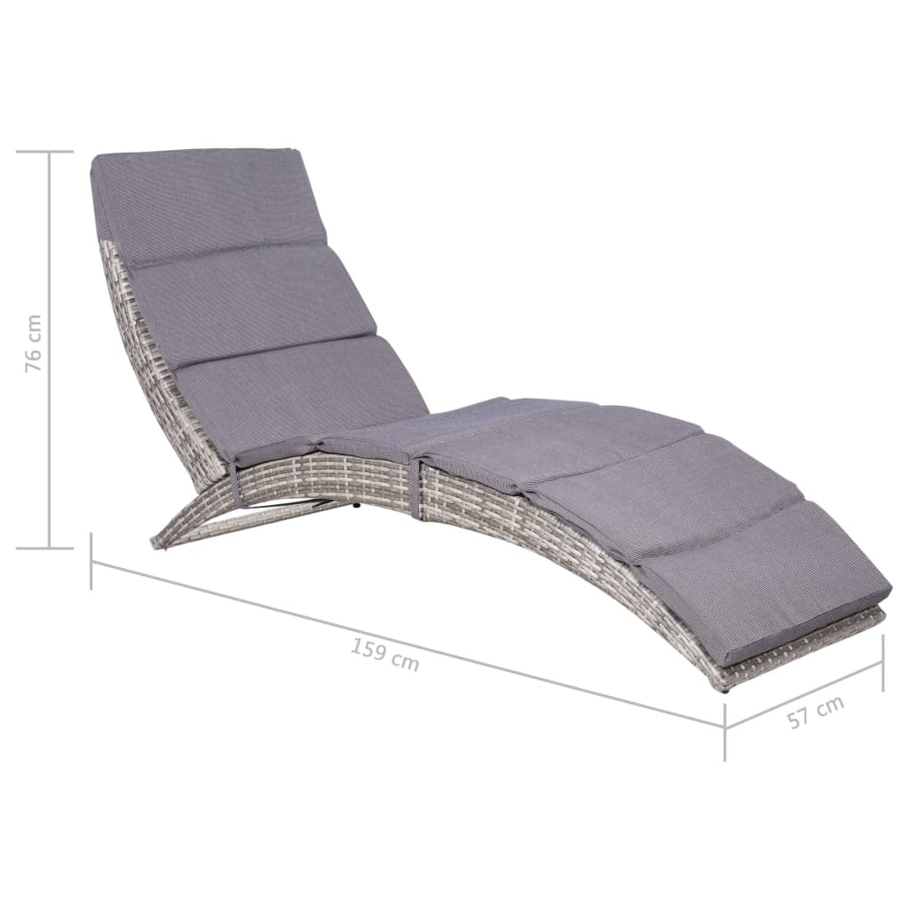 vidaXL Folding Sun Lounger with Cushion Poly Rattan Gray