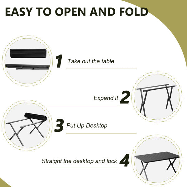 86X60X42cm Black Camping Roll Table