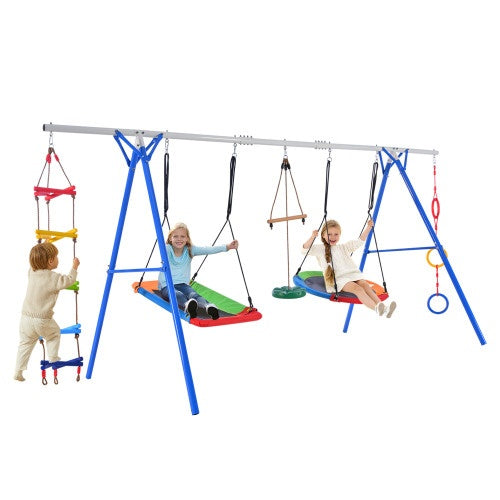 5-in-1 Outdoor Toddler Swing Set, Playground Swing Set With Steel Frame, Multifunctional Playset For Kids