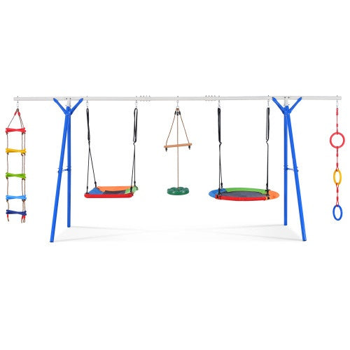 5-in-1 Outdoor Toddler Swing Set, Playground Swing Set With Steel Frame, Multifunctional Playset For Kids