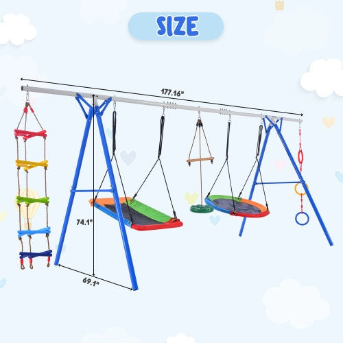 5-in-1 Outdoor Toddler Swing Set, Playground Swing Set With Steel Frame, Multifunctional Playset For Kids