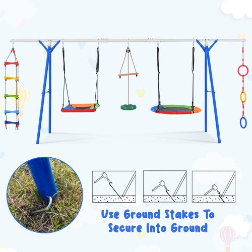 5-in-1 Outdoor Toddler Swing Set, Playground Swing Set With Steel Frame, Multifunctional Playset For Kids