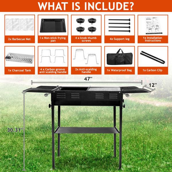 20.3x33x69.8cm Rectangular, Black, Iron, Barbecue Grill