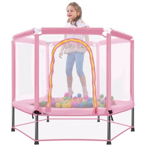 55'' Toddlers Trampoline With Safety Enclosure Net And Balls, Indoor Outdoor Mini Trampoline For Kids