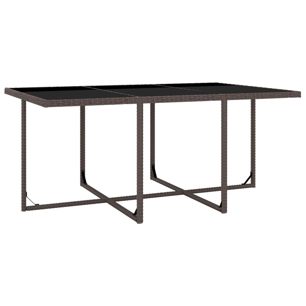 Modern vidaXL outdoor dining table in brown poly rattan with a black glass top. Durable and stylish addition to any patio or garden furniture set.