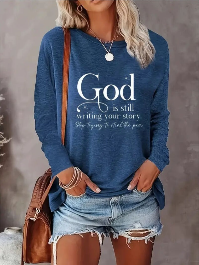 Women's Printed Long Sleeve Hoodless Sweatshirt