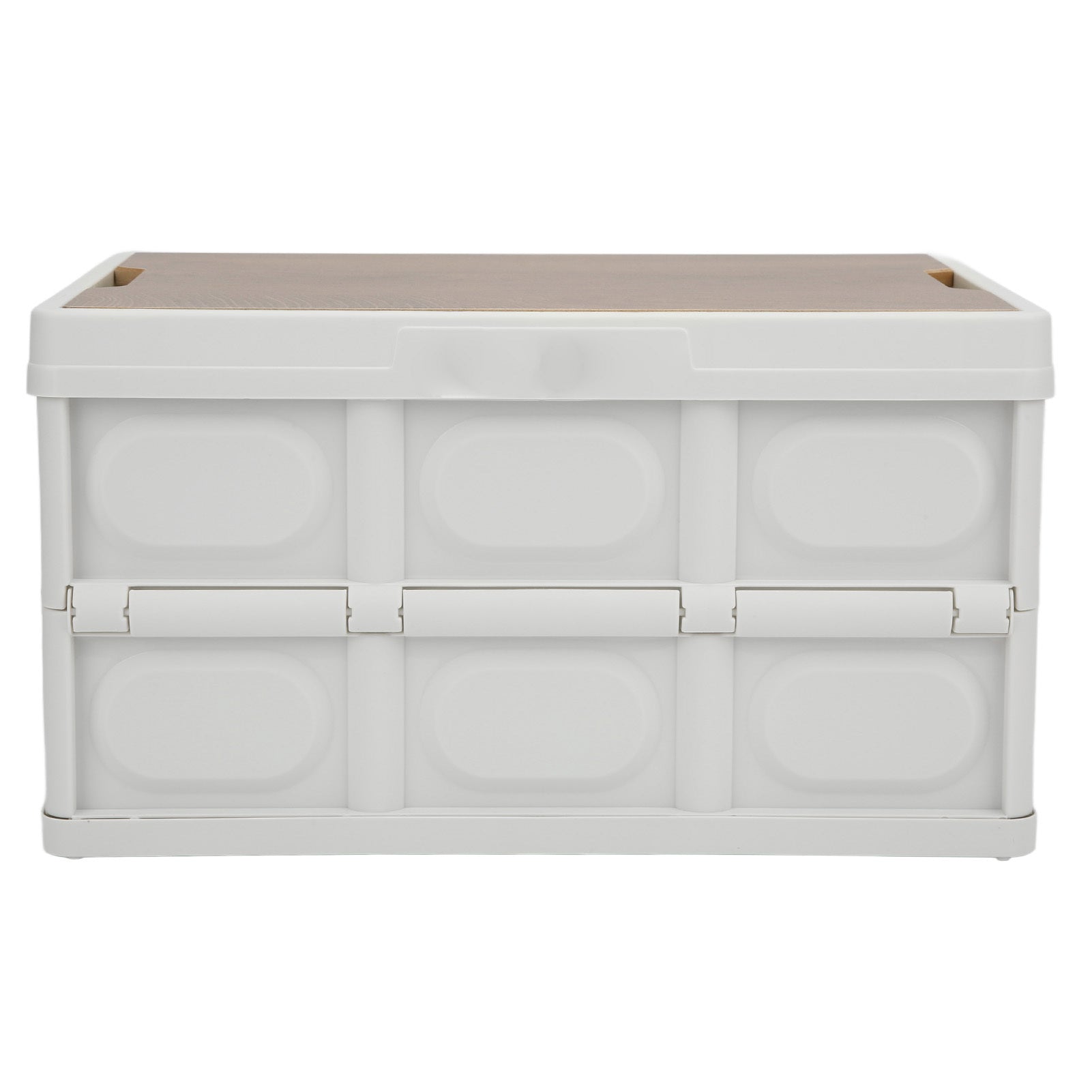 30L outdoor multifunctional folding storage box in white with a thickened removable design and wooden panel lid, ideal for portable outdoor use.