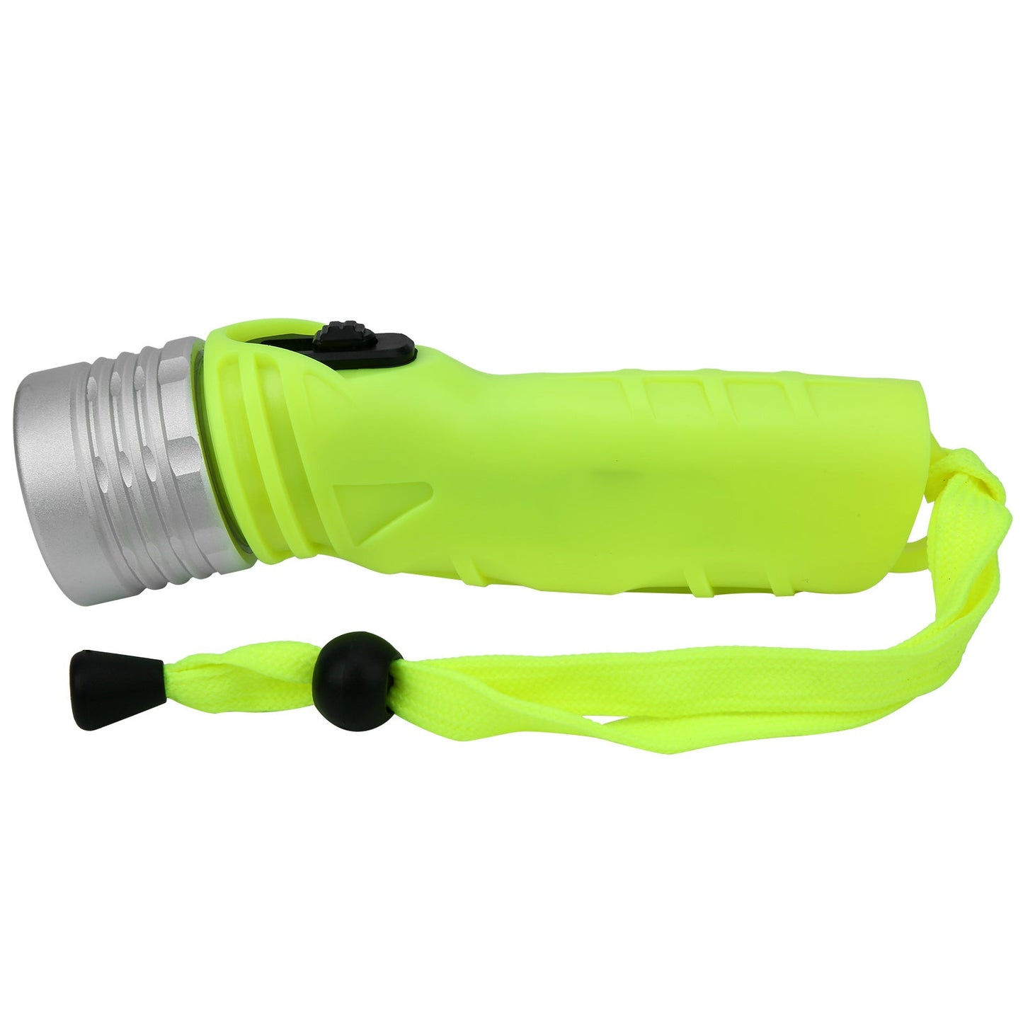 Durable aluminium alloy diving flashlight powered by 4 X AA batteries. Water-resistant with strong LED light, perfect for snorkeling and outdoor adventures.