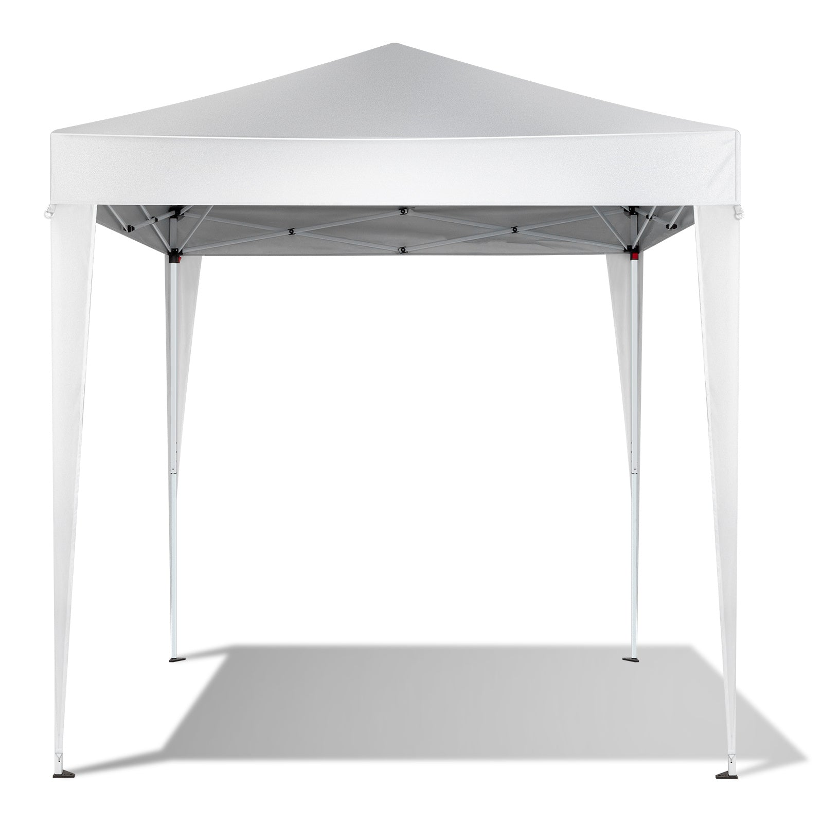 Portable 6.5x6.5ft white gazebo with sturdy sprayed iron pipe frame and Oxford cloth canopy, ideal for outdoor gatherings and shade.