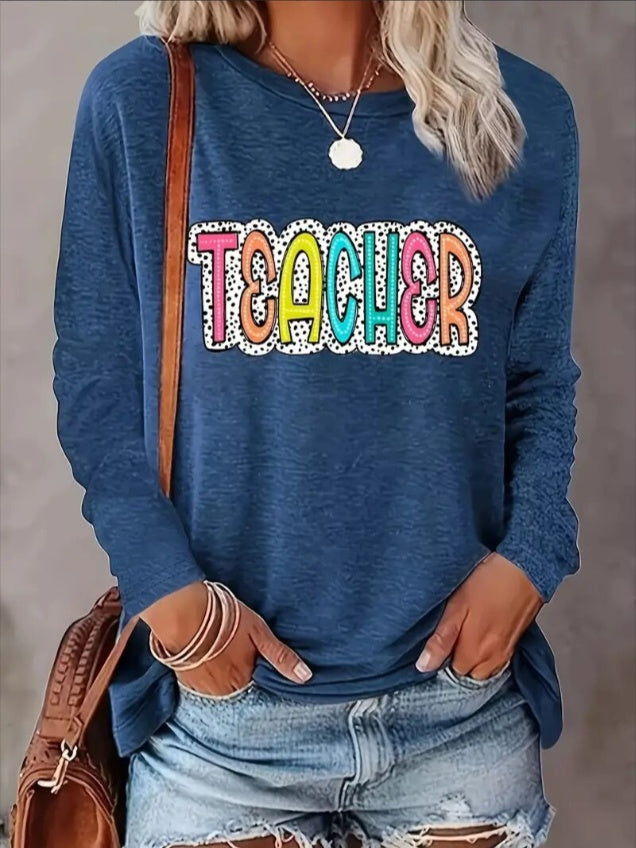 Women's Printed Long Sleeve Hoodless Sweatshirt