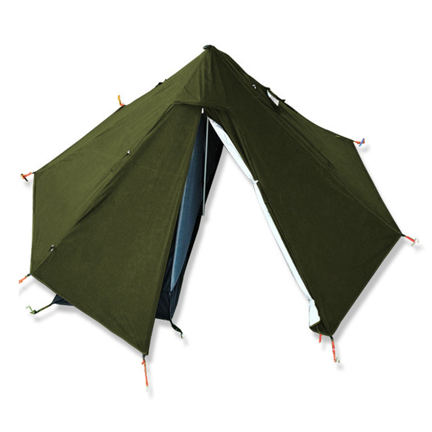 Camping teepee tent with a pyramid design, ideal for single-person outdoor adventures. Features durable fabric and ventilation for hiking and camping.