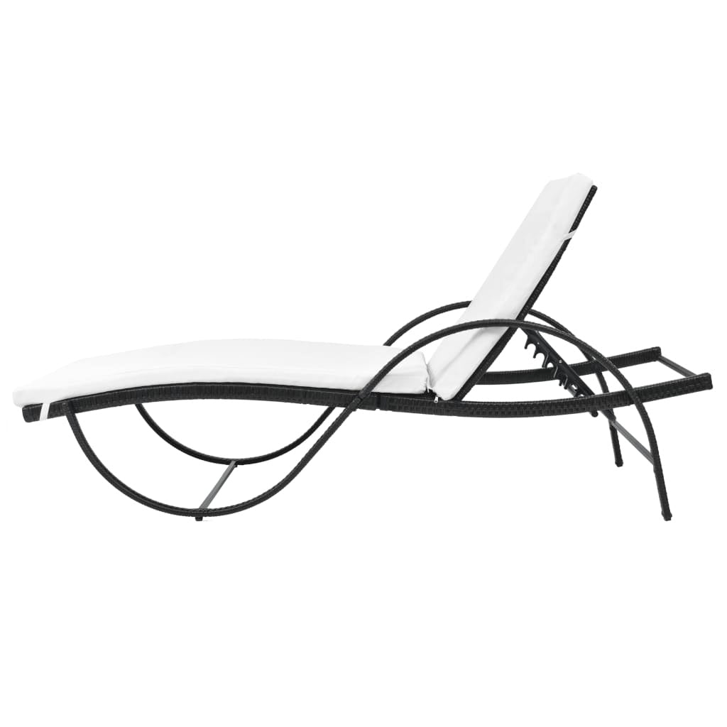 vidaXL Sun Lounger with Cushion Poly Rattan Black