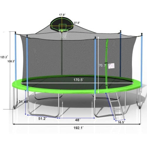 16FT Trampoline Children's Basketball Stand Safety Fence Net