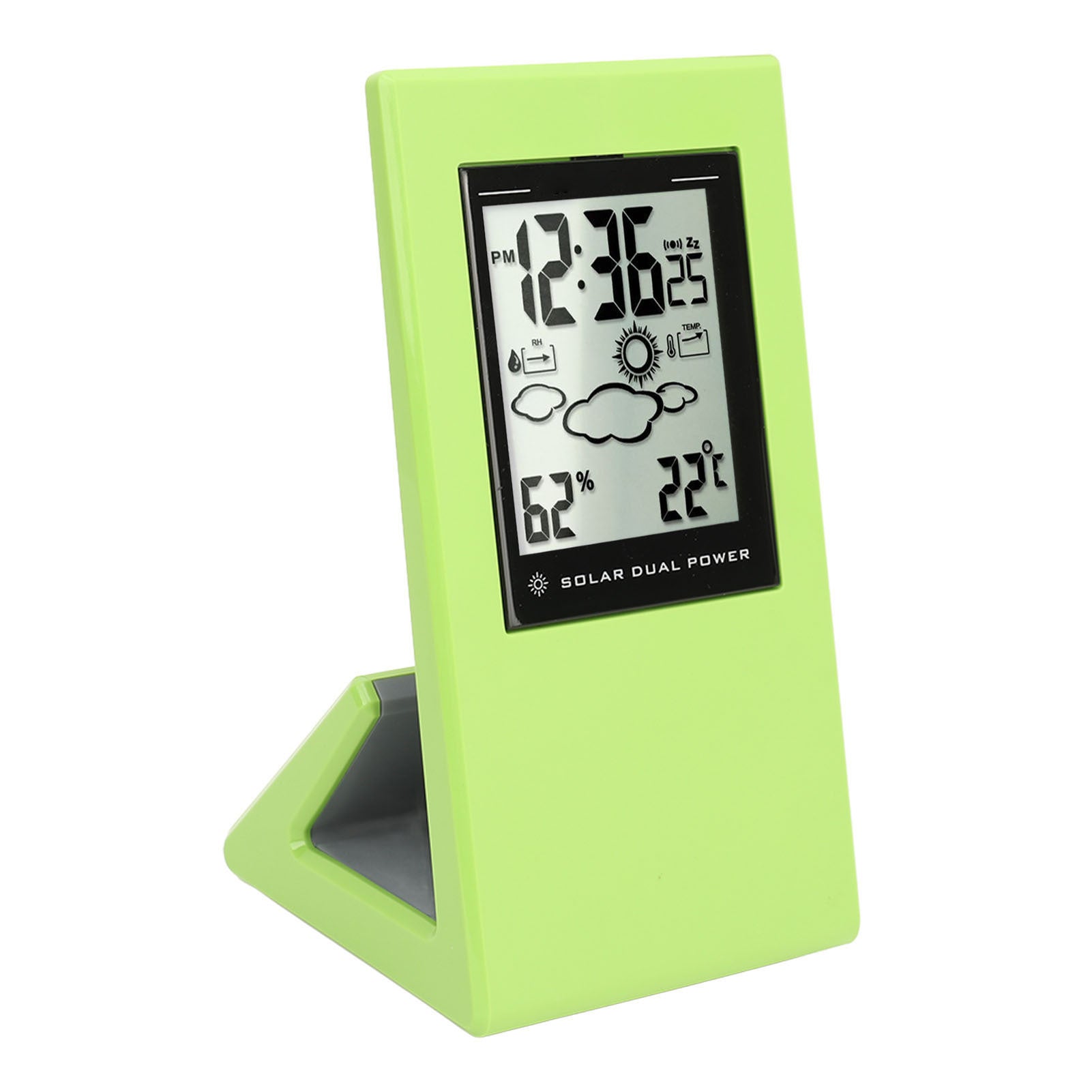 Weather Forcast Clock Solar Battery Powered Square LCD Display Timing Digital Temperature Humidity Meter for Home School Office Green