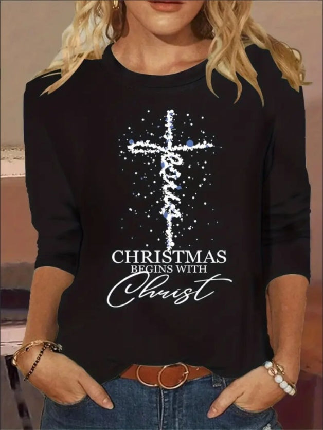 Women's Printed Long Sleeve Hoodless Sweatshirt