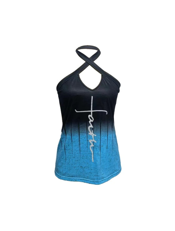 Ladies' Printed Backless Chest Hollow Hanging Neck Fashionable Casual Camisole Top