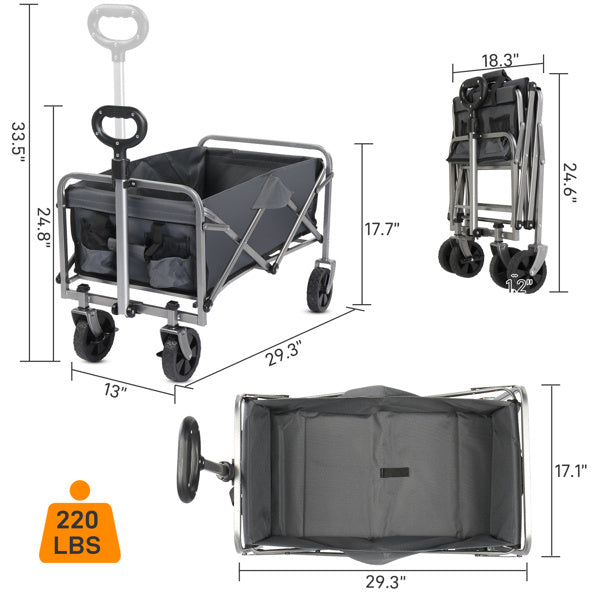 29x18x33in Grey Cloth Silver Frame 600D Oxford Cloth Steel Frame Small Wheels Flat Fold Garden Folding Cart 220lbs1