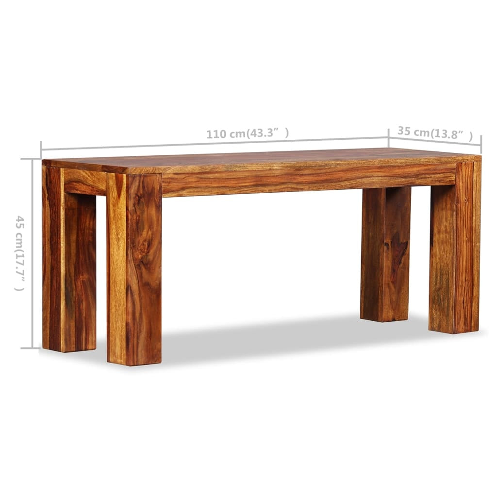 vidaXL Bench Solid Sheesham Wood 43.3x13.8x17.7