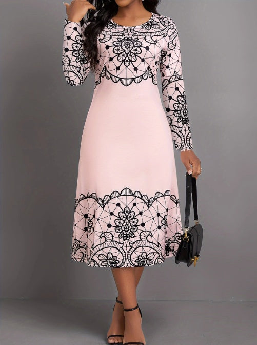 Ladies' Round Neck Printed Fashionable Dress