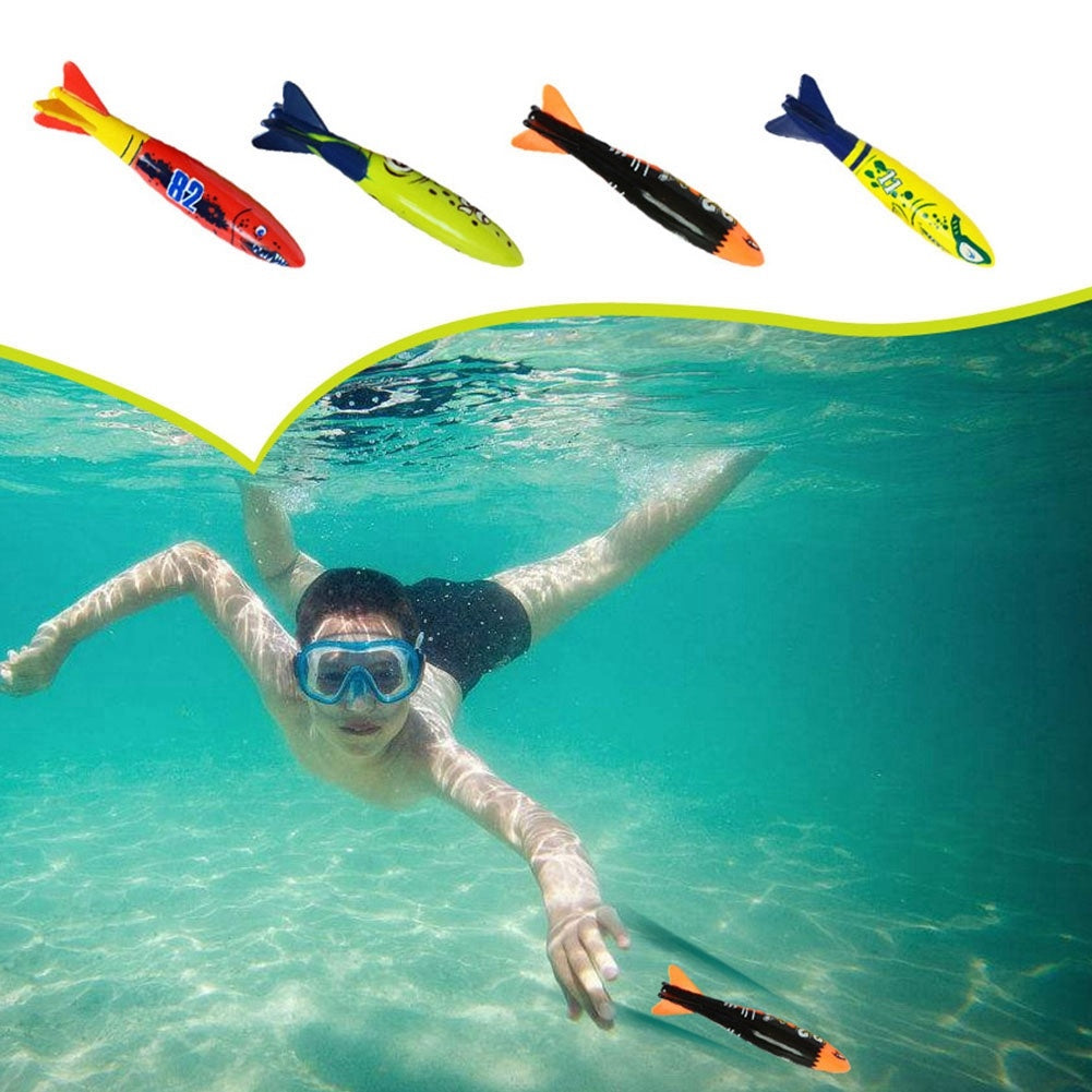 4 Pcs Underwater Torpedo Rocket Throwing Swimming Diving Game Summer Toy