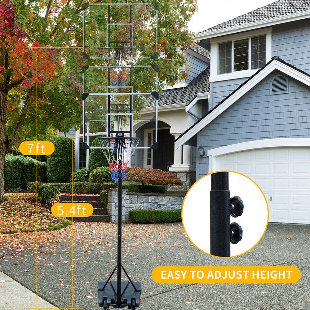 Portable Basketball Hoop Stand W Wheels 5.4ft 7ft For Indoor Outdoor Basketball