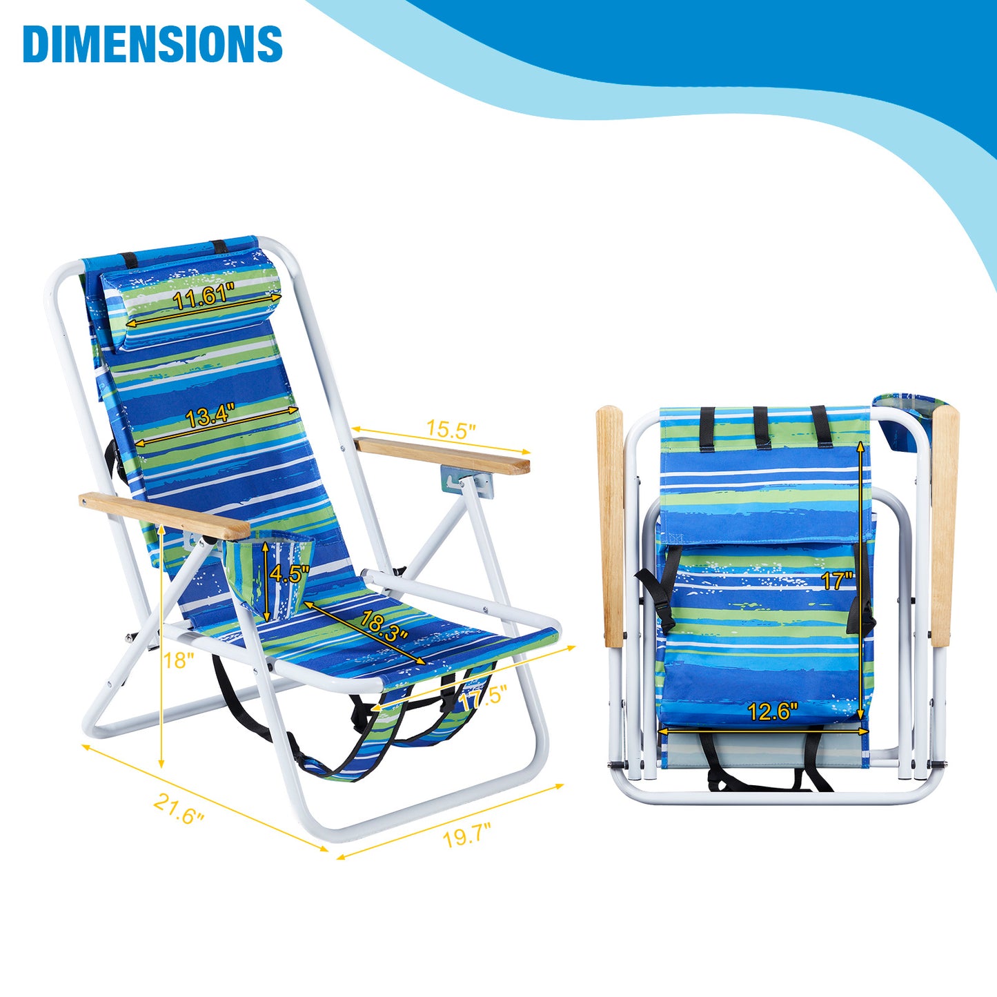 Blue And Green Horizontal Stripes Beach Chair