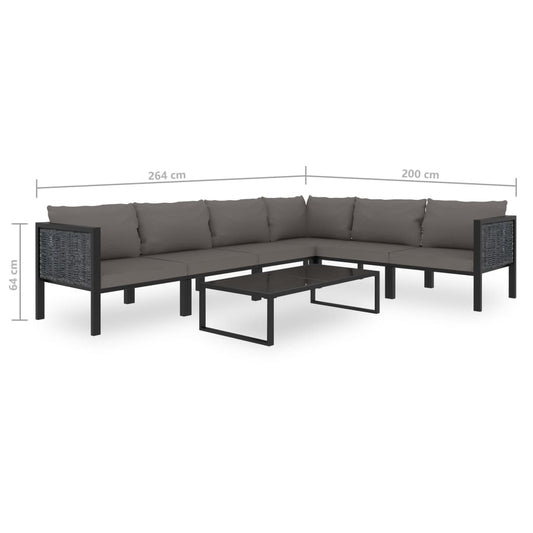 vidaXL 7 Piece Patio Lounge Set with Cushions in anthracite poly rattan. Stylish outdoor furniture set includes sectional sofa and glass-top table.