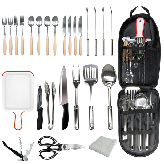 Lccxume Camping Cookware, 27Pcs Camping Utensils Set Portable Stainless Camp