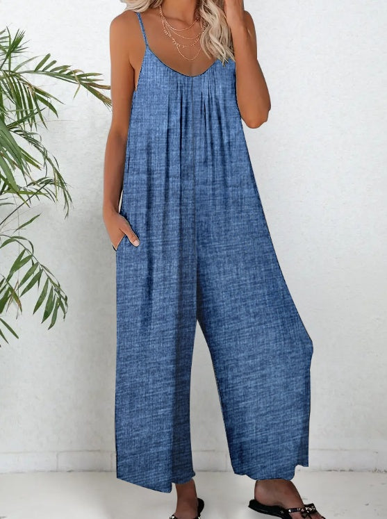 Women's V-neck Solid Color Casual Jumpsuit