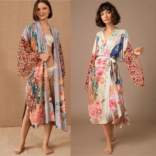 Loose Sun Protection Peacock Positioning Printing Beach Cover-up