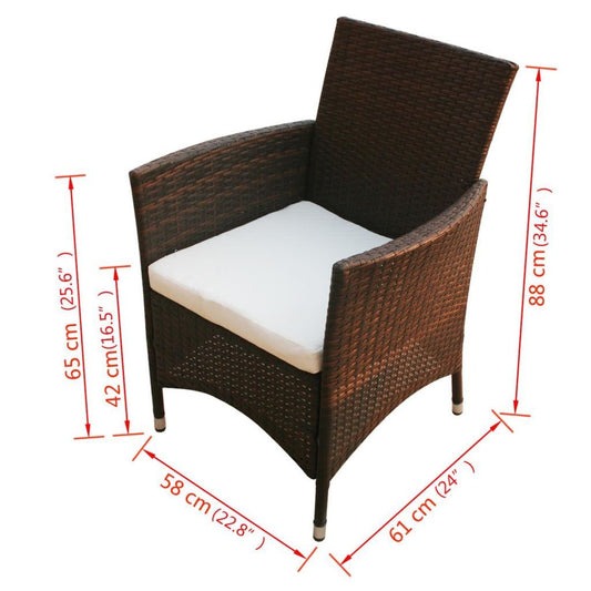 vidaXL Patio Chairs 2 pcs Poly Rattan Brown