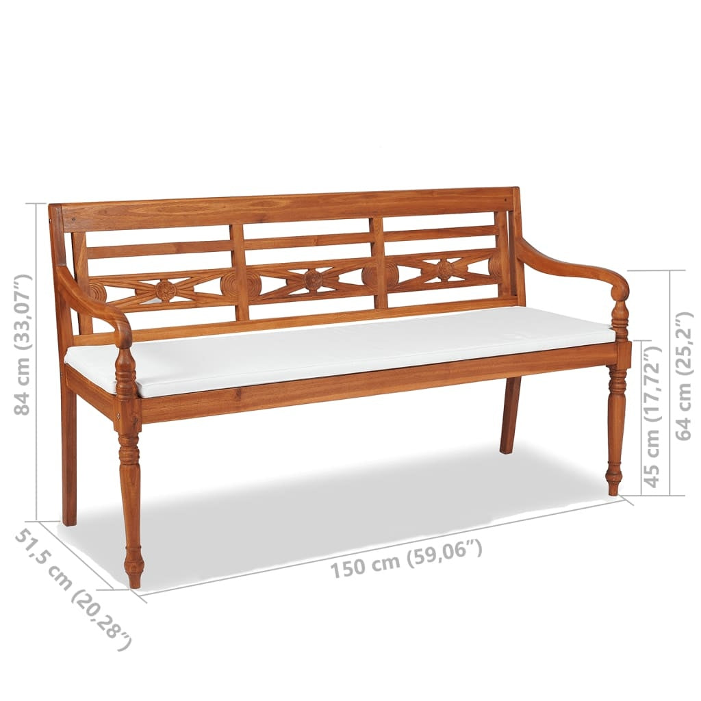 vidaXL Batavia Bench with Cushions 59.1 Teak