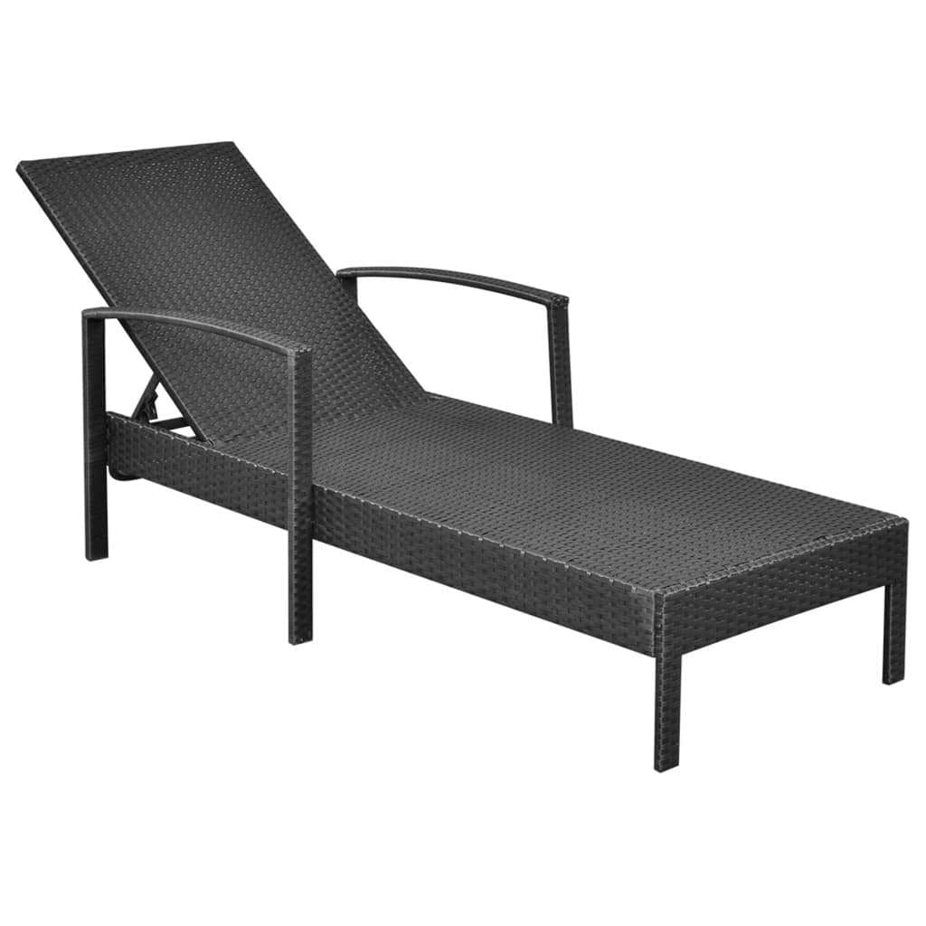 vidaXL Sun Lounger with Cushion Poly Rattan Black