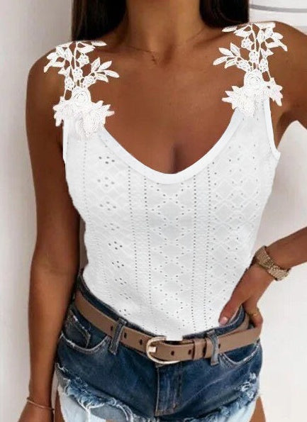 New Fashionable Solid Color Elegant Temperament Lace Women's Vacation Style Vest Top