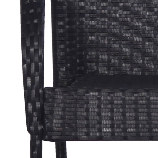 Close-up of vidaXL stackable outdoor chair in black poly rattan, showcasing woven texture and sturdy frame. Ideal for patio or garden seating.