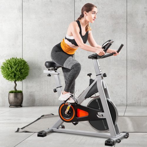 Indoor Cycling Bike Stationary, Belt Driven Smooth Exercise Bike with Oversize Soft Saddle and LCD Monitor