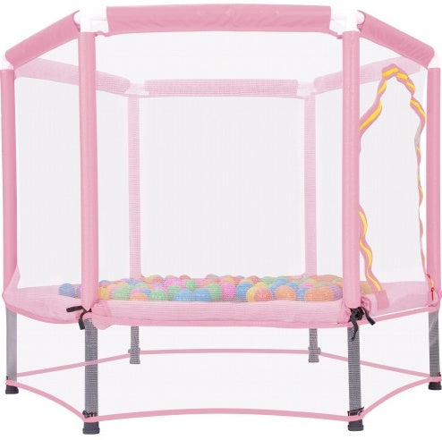 55'' Toddlers Trampoline With Safety Enclosure Net And Balls, Indoor Outdoor Mini Trampoline For Kids