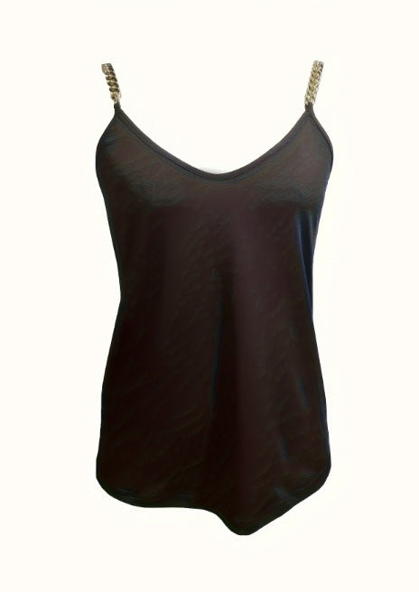 Ladies' Solid Color V-neck Chain Decoration Fashionable Camisole Vest