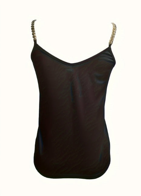 Ladies' Solid Color V-neck Chain Decoration Fashionable Camisole Vest