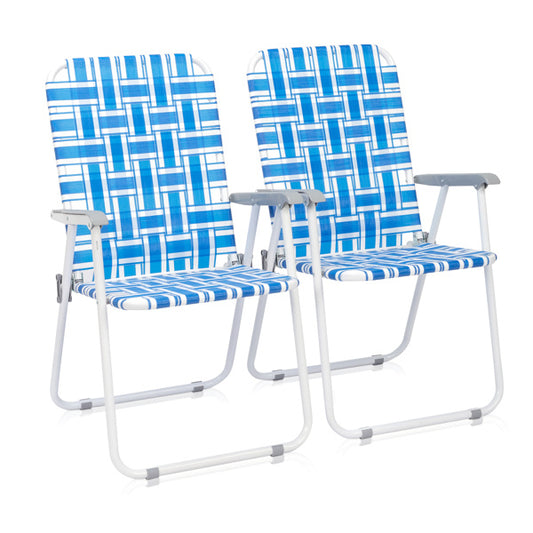 2pcs Blue And White Striped Beach Chairs