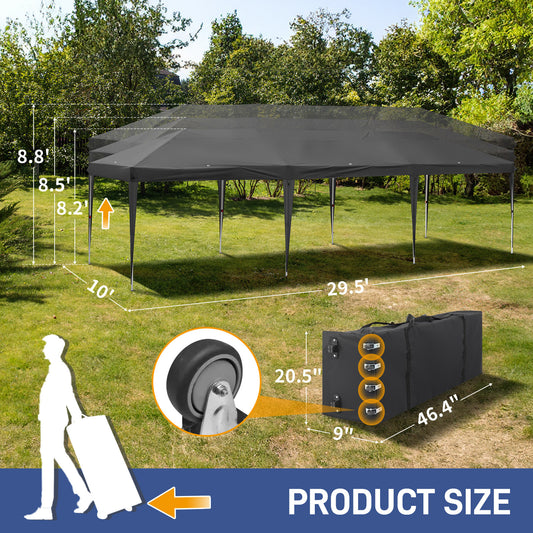 10x30ft Dark Grey, No Fence, Folding Shed Oxford Cloth White Spray Plastic Frame With 8 Sandbags With Tug Bag