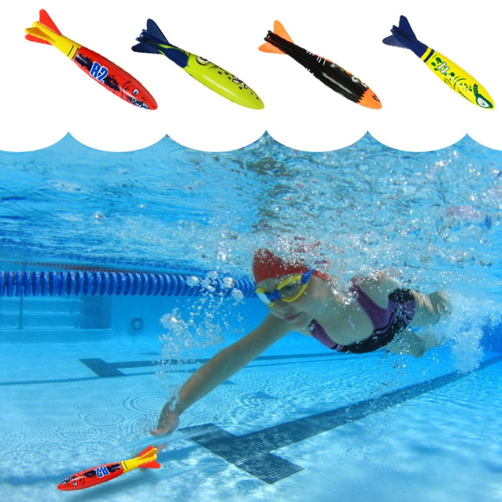 4 Pcs Underwater Torpedo Rocket Throwing Swimming Diving Game Summer Toy