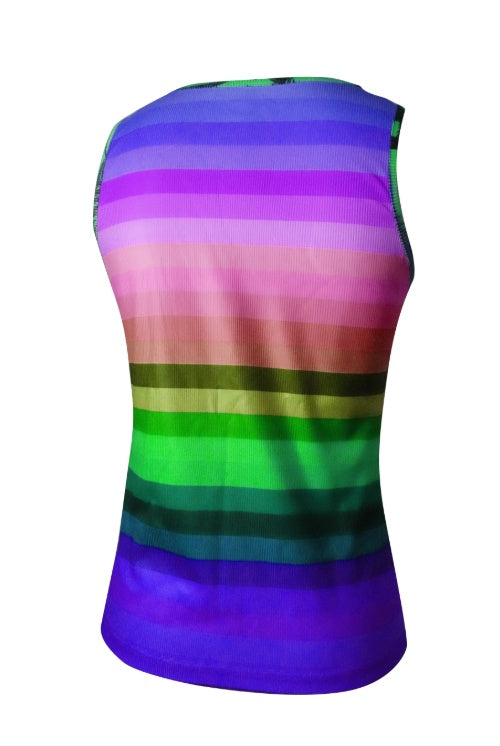 Ladies' V-neck Rainbow Stripe Fashion Tank Top