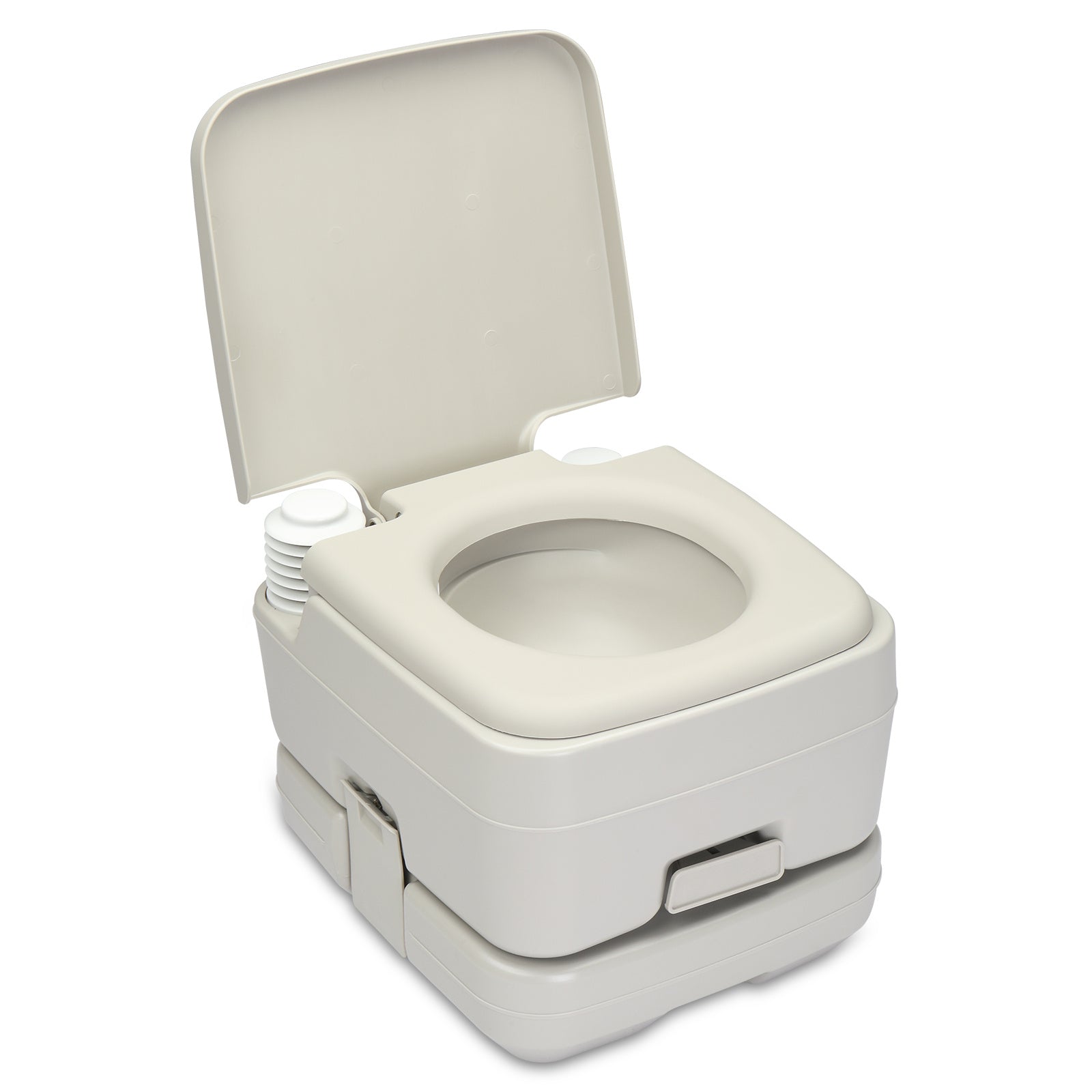 Portable outdoor toilet with 41x36x30cm dimensions and T-flush system, ideal for camping and travel. Compact, durable, and easy to clean.