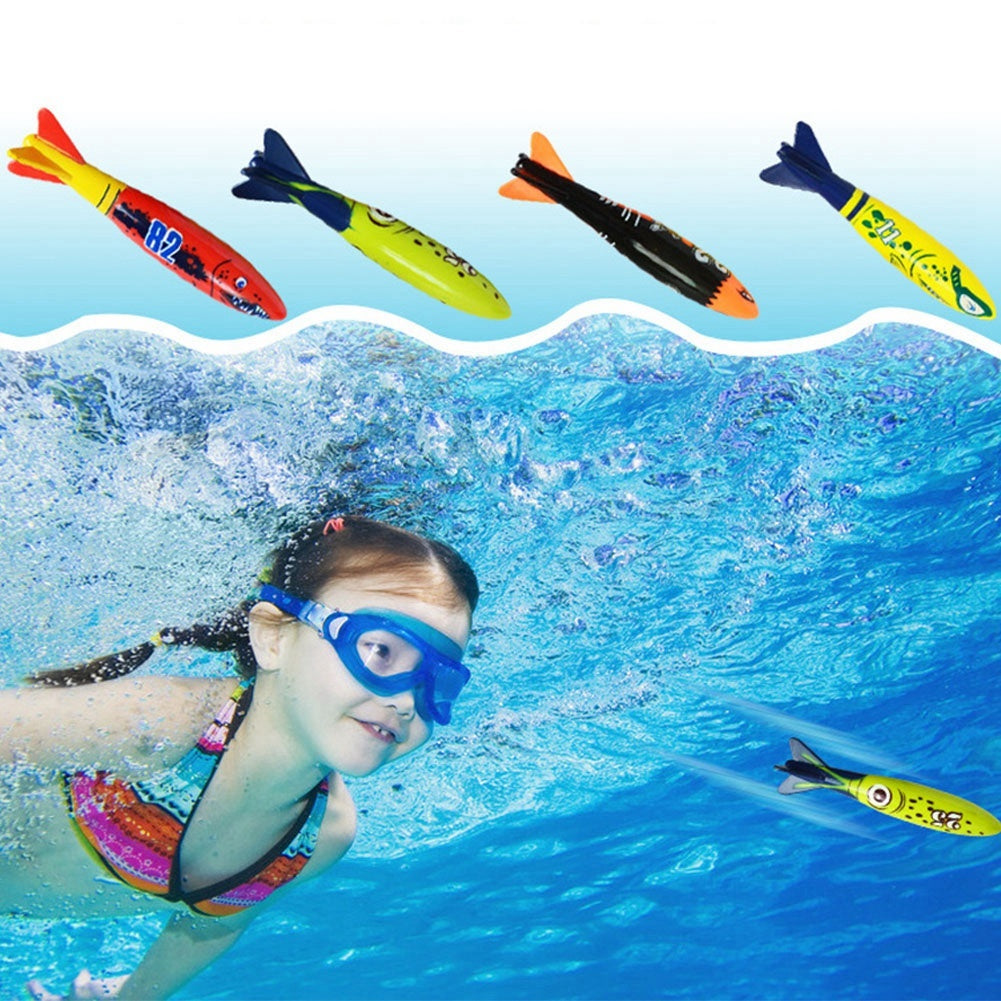 4 Pcs Underwater Torpedo Rocket Throwing Swimming Diving Game Summer Toy