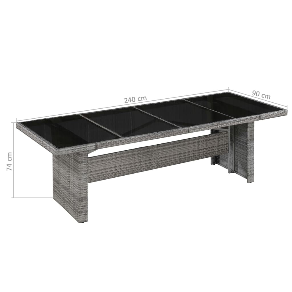 vidaXL Patio Table 94.5x35.4x29.1 Poly Rattan and Glass